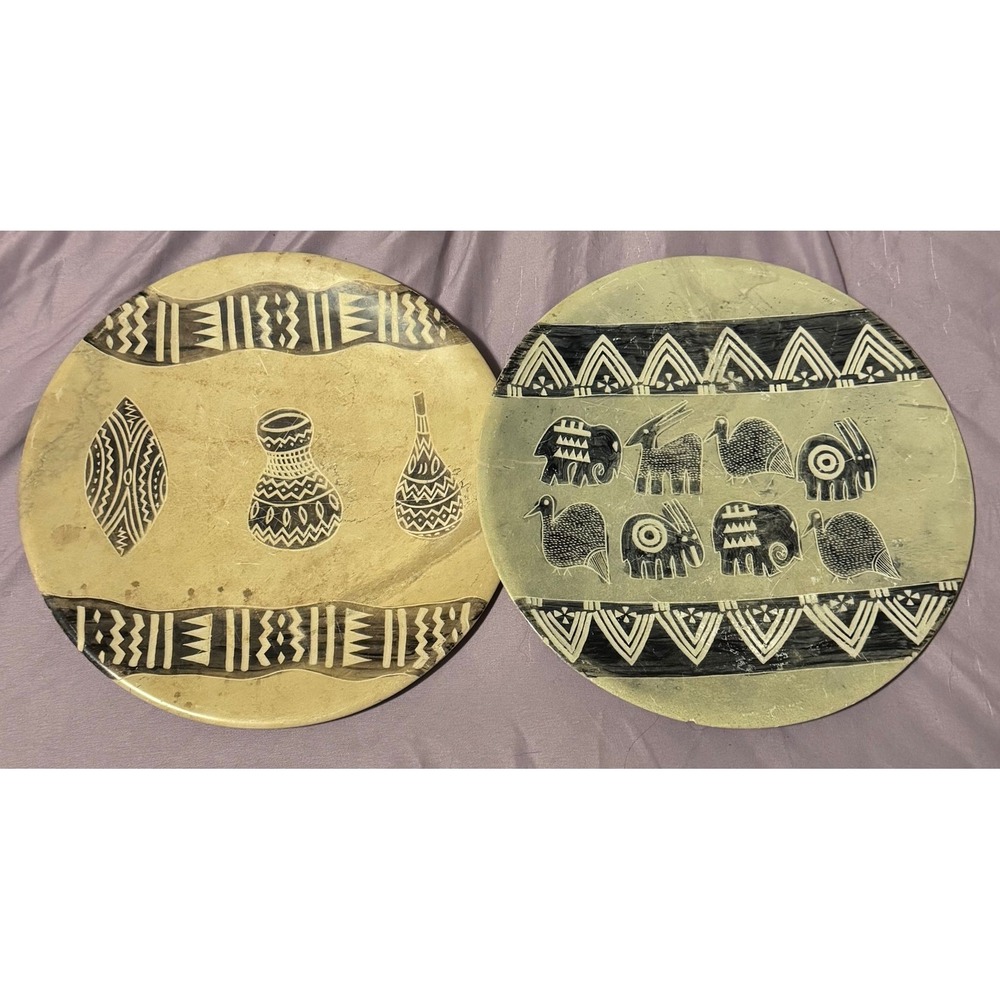 Vintage Hand Carved Stone Plate Decorative African Tribal Art Decor
